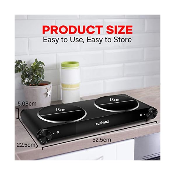 CUSIMAX-Double-Electric-Hob-Portable-Ceramic-Hot-Plate-Double-Camping-Hob-Infrared-Cooktop-Electric-Hob-with-Dual-Temperature-Control-Crystal-Glass-Plate-Easy-to-Clean-Black-Steel-2400W CUSIMAX Double Electric Hob, Portable Ceramic Hot Plate, Double Camping Hob Infrared Cooktop Electric Hob with Dual Temperature Control, Crystal Glass Plate Easy to Clean, Black Steel, 2400W