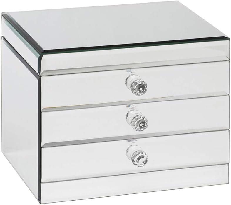 beautiful you Mirrored Jewellery Box Trinket Storage 3 Drawers with