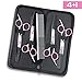 Dog Grooming Scissors, JeeMax 5 Pcs Professional Pet Grooming Scissors for Dog Cat Body Face Ear Nose Trimming- Stainless Steel Shears with Pouch and Clean Cloth