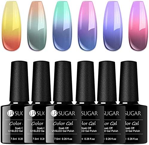 UR SUGAR 7.5ml Colour Changing Gel Nail Polish Kit, Chameleon Temperature Thermal Mood Nail Gel, 3 Colours Effect 6 Bottles Kit for Beginner