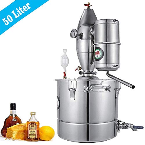 HUKOER 50L/11Gal Brewing Equipment,Stainless Distiller Kit,Wine Distiller Brewing Kit，304 Stainless Steel Alcohol Distiller Home Kit, Brewing Pure Dew Kit with Thermometer