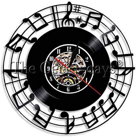 GJFLife Vinyl record Wall clock Musical instruments, Retro Silent Punctual Decoration Clocks Unique modern art gift idea for music fans-E d:34cm