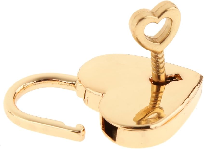 Warmtree Small Metal Heart Shaped Padlock Mini Lock with Key for Jewelry Box Storage Box Diary Book, Pack of 2, Gold - - 