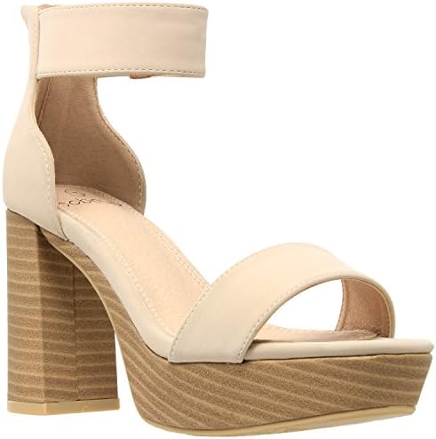 Womens Platform Sandals Open Toe Ankle Strap Chunky Block Heel Shoes Taupe SZ 9