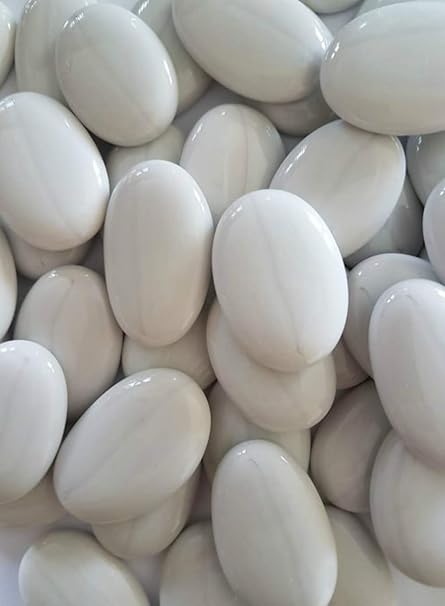 Stoned 30 White Flat Glass Pebbles Nuggets Stones Beads Pebbles