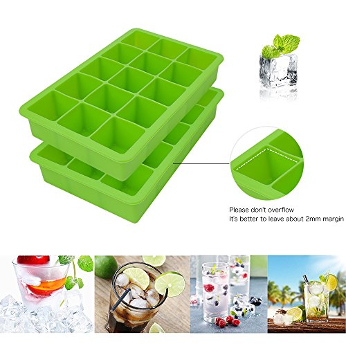 Lot de 2 bacs à glaçons en silicone approuvé par la FDA, 15 glaçons par plateau, idéal pour le whisky, les cocktails et toutes les boissons – Vert
