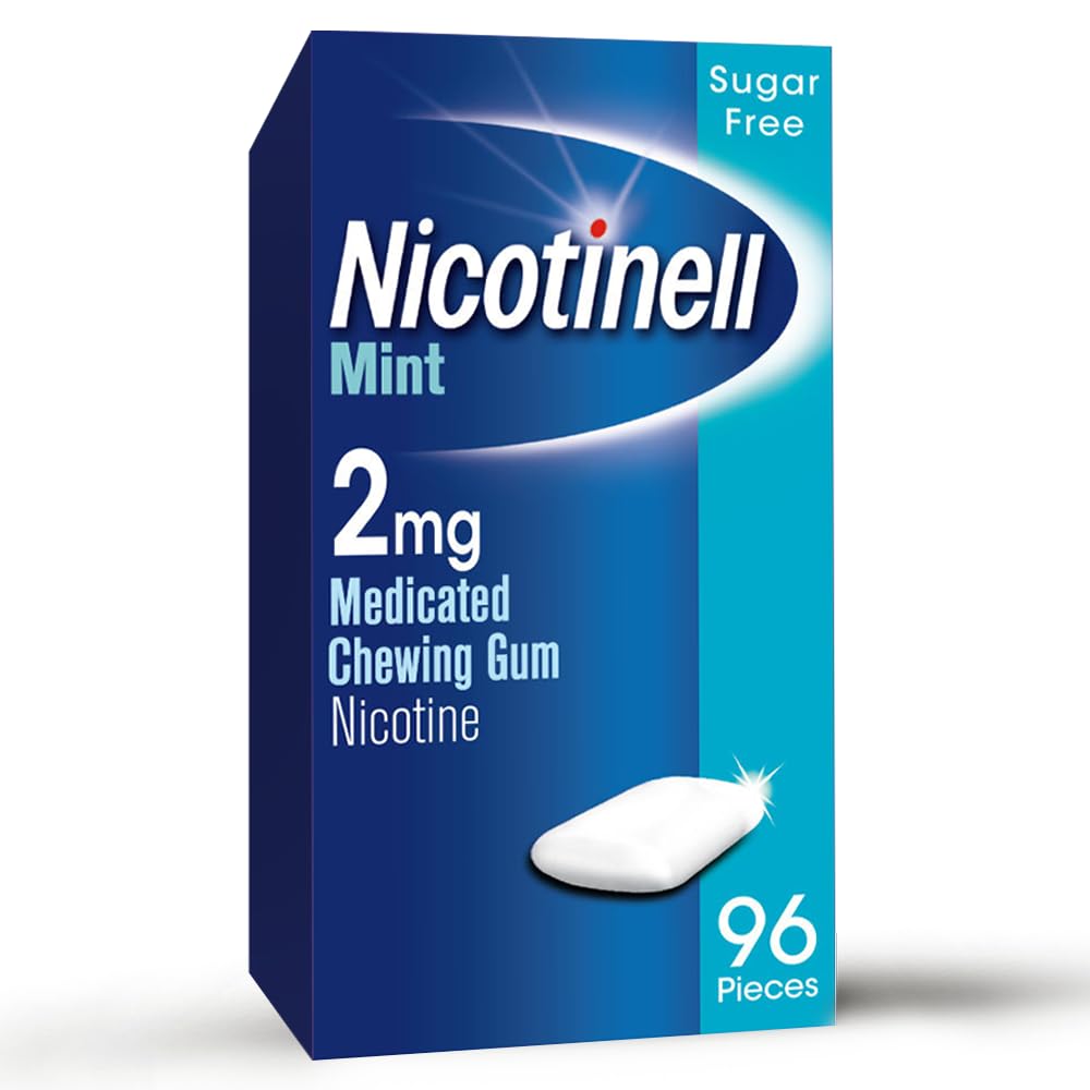 Nicotinell Mint Gum 2mg (96 Pieces), Stop Smoking Aid, Sugar Free Nicotine Gum, Mint Flavour, 2mg Regular Strength for Light Smokers, Quit Smoking Aid