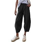 Cicy Bell Women's Summer High Waisted Baggy Pants Casual Cotton Harem Capris Slacks with Pockets