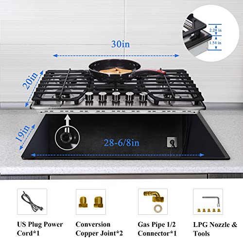 Trifecte Stainless Steel 30 Inch Gas Cooktop, Gas Stove Cooktop with 5