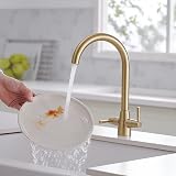 Heable Kitchen Mixer Tap Dual Lever Brushed Gold with UK Fittings view 3