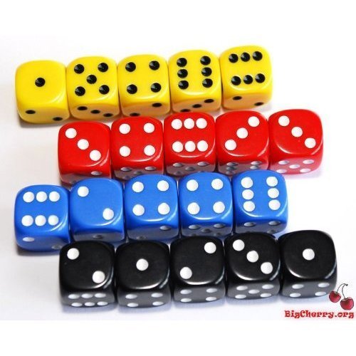5 Dice x 4 Colours 16mm Dice Set - 4 Players for Poker Dice, Yahtzee, Yacht, Generala, Balut etc.