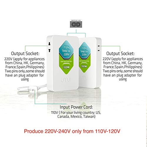 UMI 110V to 220V Step Up Voltage Converter 100W for Europe & Asia 220240V Appliance Use in US