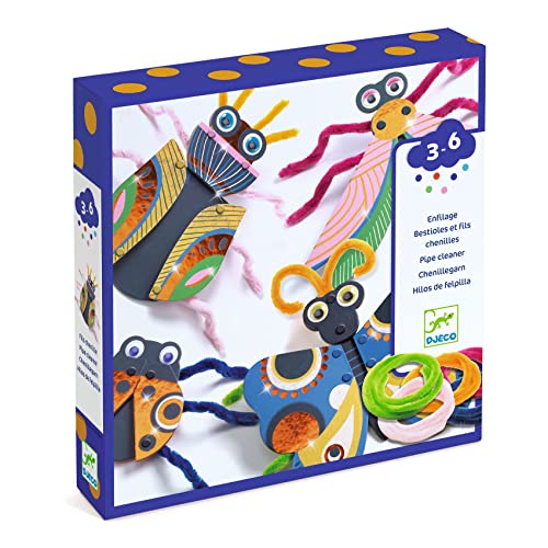DJECO Fuzzy Bug Craft Kit - Make Your Own 3D Bugs with Pom Poms for Home, School or Gifts - Fun & Creative for Family & Friends - Educational Art Crafts for Preschool, Kids 3+