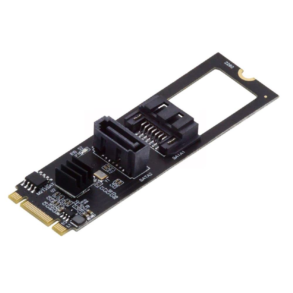 cablecc PCI Express NGFF Key B+M to SATA 3.0 6Gbps Dual Ports Vertical Horizontal Adapter Converter Hard Drive Expansion Card JMB582 2280