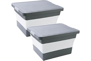 Beinilai Collapsible Storage Bins with lids,26 Qt Plastic Storage Bin Containers Tote Organizing with Secure Buckles，Suitable for Family Outdoor Multi-scene,Grey