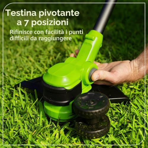 24V Tagliaseta Brushless Gen2 2-in-1 per giardini piccoli e medi, larghezza di taglio di 30 cm, include 10 lame di plastica senza batteria e caricabatterie, Verde ST3002