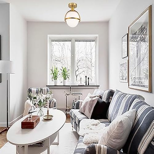 ENGELCH Gold Globe Semi Flush Mount Ceiling Light, Mid Century