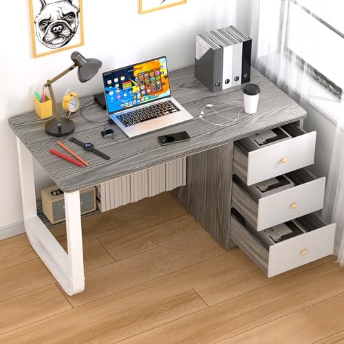 Escritorio de Oficina Minimalista,120CM Escritorio para Computadora con 3 Cajones y Estante,Escritorio de 50CM de Ancho,Escritorio de Estudio para Oficina en Casa,Estación de Trabajo Moderna