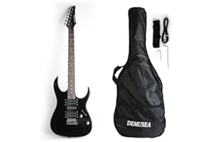 Demusea Full Size Electric Guitar Beginner Starter Practic Solid Wood HSH Pickups Single tremolo Gig Bag And Strap (DIB-30, Black)