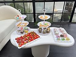 Set of 4 Dessert Stand Set, 3 Tiers White Plastic