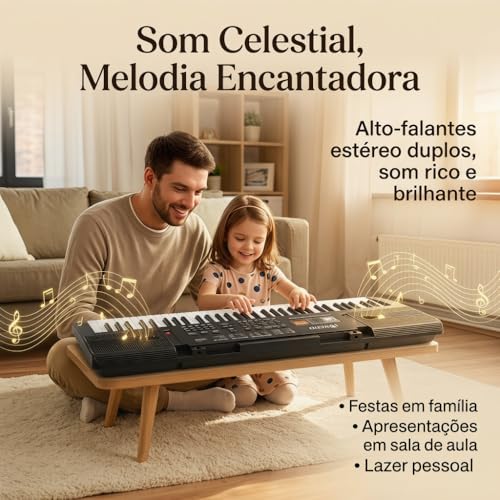 VEDO Digital Teclado 61 Teclas Infantil, Alto-Falantes Estéreo, Instrumentos Musicais Infantis, 10 Ritmos, 16 Timbres, 8 Percussão, 6 Músicas Demonstração, 2 Funções de Aprendizagem, Ótimo Presente