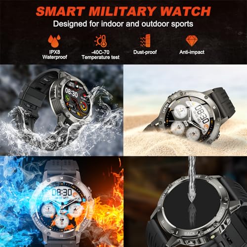 Men's Smartwatch with Calls: Military Waterproof Fitness Tracker Bluetooth Digital Smart Watch Sports Pedometer Bracelet Activity Heart Rate Monitor Sleep Monitor for iOS Android