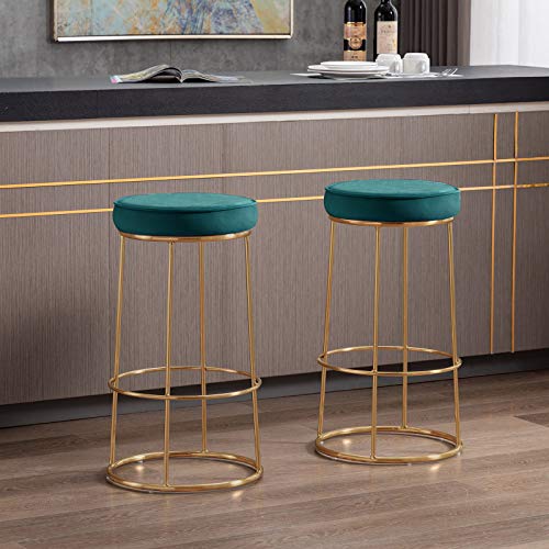 Duhome Velvet Bar Stools Set of 2, Gold Bar Stool Kitchen Stool, Modern