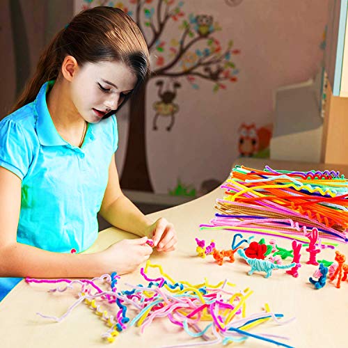 Pipe Cleaners Bulk, 850 Pcs Craft Pipe Cleaners Supplies Set - 300Pcs Chenille Stems, 300Pcs Self-Sticking Wiggle Googly Eyes and 250Pcs Pompoms for DIY School Art Projects, Rainbow Colors
