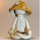 Meditation Mushroom Statue, Cute Yoga Mushroom Figurine for Desk, Home, Patio, or Garden Decor, Small Tabletop Resin Ornament for Relaxation and Zen Atmosphere
