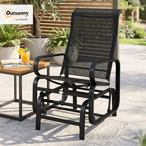 Outsunny Patio Glider with Breathable Mesh Fabric, Outdoor Glider Chair, Garden Rocking Gliding Seat for Patio, Yard, Porch, Black