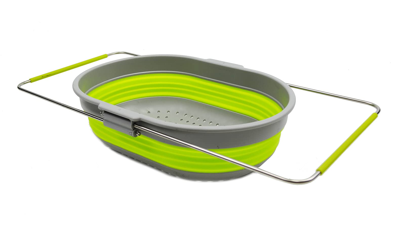 SAMMART 5L Expandable & Collapsible TPE/PP Over The Sink Oval Colander (Grey/Fluorescent Green)