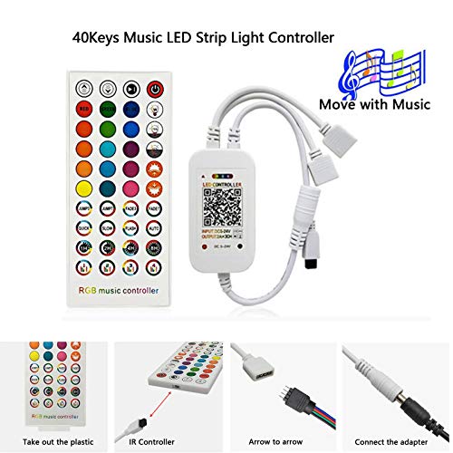 QIJIE 32.8ft RGB LED Light Strip Music Sync, App Control with Remote and 12V UL List Safety Power Supply, Color Changing LEDs Light Strip Kit for Bedroom, Ceiling, Kitchen