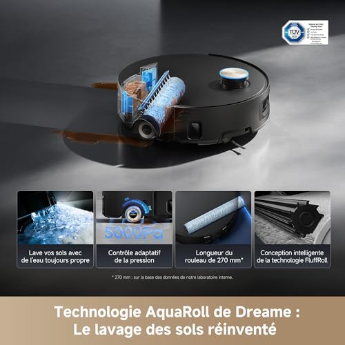 Aqua10 Ultra Roller Complete Robot Aspirateur, Nettoyage Automatique du Rouleau, Aspiration de 30 000 Pa, Évitement d'obstacles de 8 cm, Vidage Automatique, Commande Vocale Intelligente, Noir