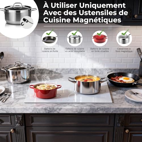 Karinear 3-Burner Induction Hob, White Induction Hob with Socket, Built-in Induction Hob, Touch Control, Boost, Safety Lock, Timer, 3500W, 220V