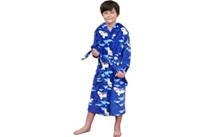 DNggAND Boys Girls Bathrobes,Toddler Boy Girl Robes,Children's Plush Soft Coral Fleece Hooded Pajamas Sleepwear for Kids