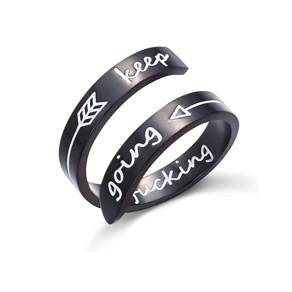 Inspirational Ring, NewChiChi Engraved Keep Going Ring, Adjustable Stainless Steel Ring for Men Women