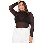 GORGLITTER Women's Sheer Mesh Long Sleeve Tops Dressy Casual Plus Gothic See Through Mock Neck Fall Concert Rave Tops