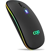 COO Wireless Mouse, Slim Rechargeable Bluetooth Mouse with LED | Dual Mode Mouse with 3 DPI Levels &amp; Silent Click, Bluetooth 5.1/2.4G Wireless for Laptop, MacBook, iPad, Tablet, Black