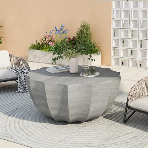 GDFStudio 35.43" Modern Indoor Outdoor Coffee Table, Waterproof Cement Round Ta…