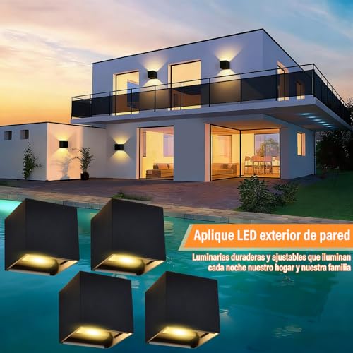 KIROGILY 4 Pcs Lampara de Pared Exterior, 12 W Lamparas de Pared Interior de Casas, Arbotantes de Pared, Iluminacion Hogar Muro, Impermeable IP65, Ángulo de Haz Ajustable Hacia Arriba Y Hacia Abajo