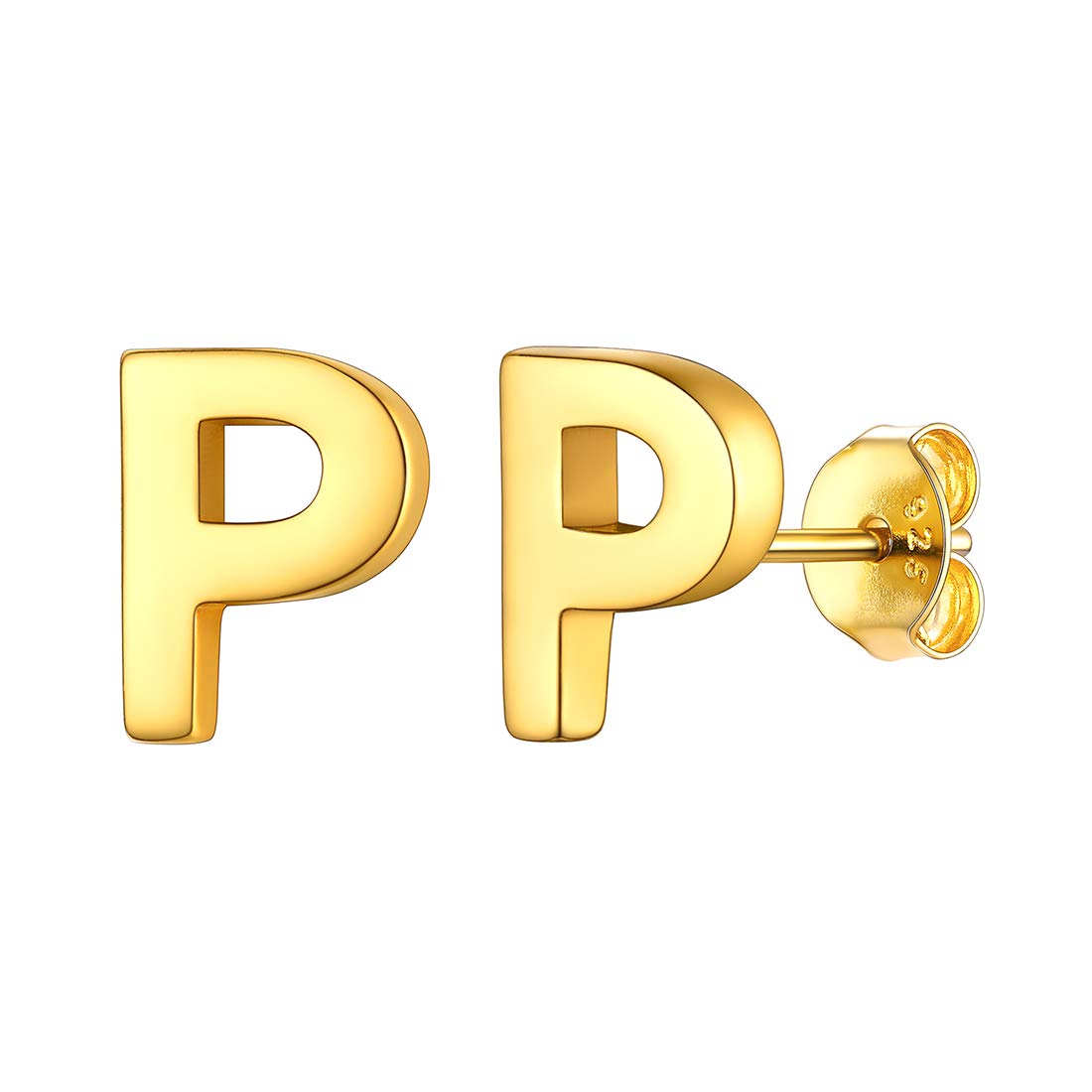 ChicSilver Gold Plated Letter P Initial Earring Studs for Women Mum Daughter Minimalist Jewelry Alphabet Earring — image 1