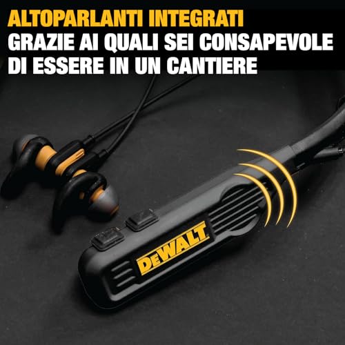 DEWALT Neckband 2-in-1 Heavy Duty Bluetooth Headphones, Wireless Earphones with Built-in Speakers, 60+ Hours Autonomy HD Microphone, IP56 Waterproof, Ideal for Construction Site, Workshop and Outdoor Black