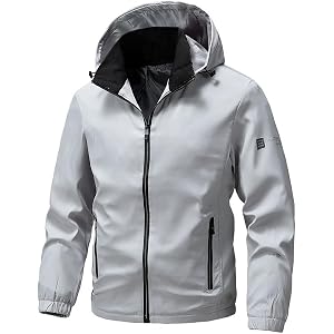 Mens Jacket Business Casual Coat Detachable Hood Slim Fit Hooded Outerwear Lightweight Zip Up Jacket Daily Travel Workwear
