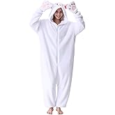 Unpifolov White Persian Cat Pajamas Unisex Animal Jumpsuit Adult Cosplay Costumes
