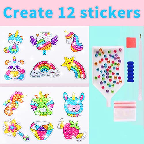 AukCherie 12PCS 5D DIY Diamant Peinture Kits d\'Autocollants pour Enfants et Adultes Débutants, Bâton Peinture en Forme Marquée avec Diamants par Numéros Animaux Mignons Dinosaures Enfants Cadeau 004