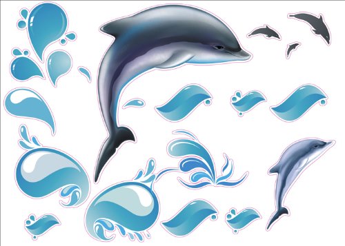 Dolphin Artwork Room Decor Wall Sticker Decal15 W X 23" H (1 Piece) (W-0036)
