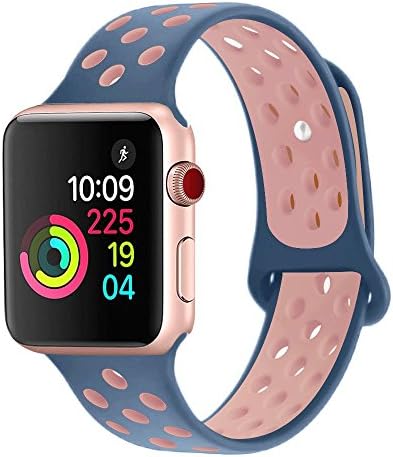 Tentan For Apple Watch 38MM 42MM, Dual-color Soft Silicone Sport Replacement Band for Apple Watch Series 3, Series 2, Series 1 [38 S/M Midnight blue Pink]
