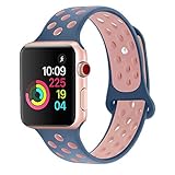 Compatible for Apple Watch 38MM,RUOQINI Dual-color Soft Silicone Sport Replacement Band Compatible for Apple Watch Series 3, Series 2, Series 1 (S/M Size in Mindihgt blue/Pink Color)
