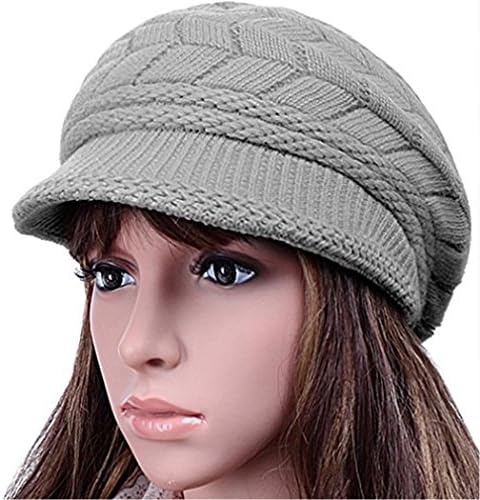 Women Lady Braided Warm Cabled Knit Winter Beanie Crochet Hats Newsboy Caps Gray