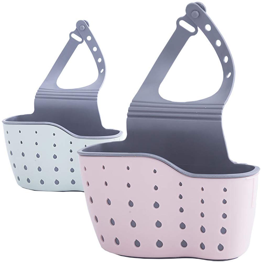 Pack of 2 kitchen and bathroom storage tap, hanging basket, sponge holder, bath organiser, kitchen sink, sponge holder, sink shelf, soap sponge, draining rack, bathroom holder, brush